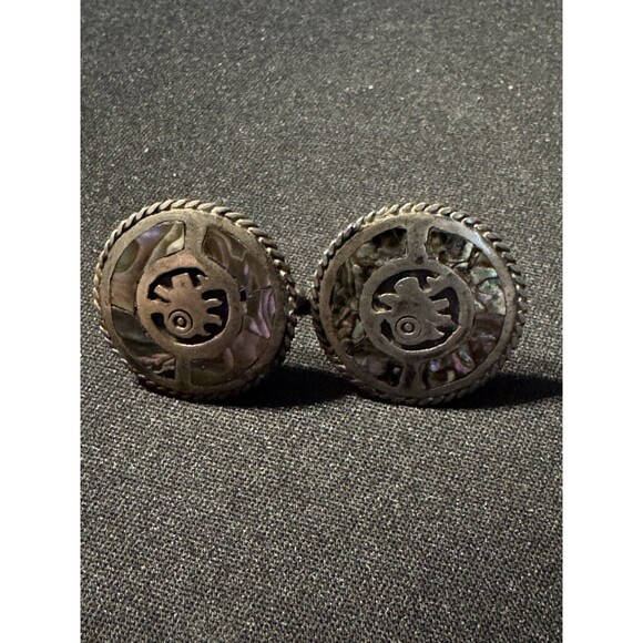 925 Vintage Signed Taxico/Mexico Cuff Links w/ Abalone & Sterling - Picture 1 of 5